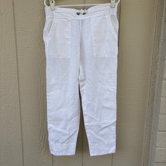 Athleta Linen Ankle Pants Women's 8 White Beach Summer Flowy Casual Lightweight - Picture 3 of 12